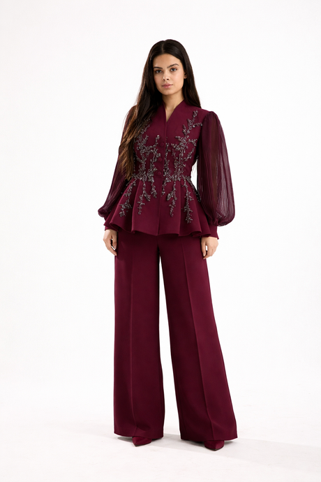 Premium Two Piece Modest Co-ord Burgundy Set 